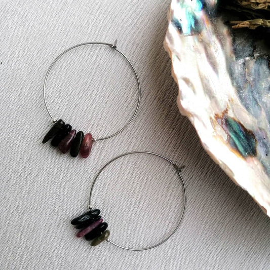 Pink x Black Tourmaline Hoop Earrings