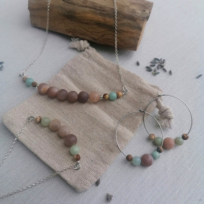 Peach Moonstone x Amazonite x Picture Jasper Necklace