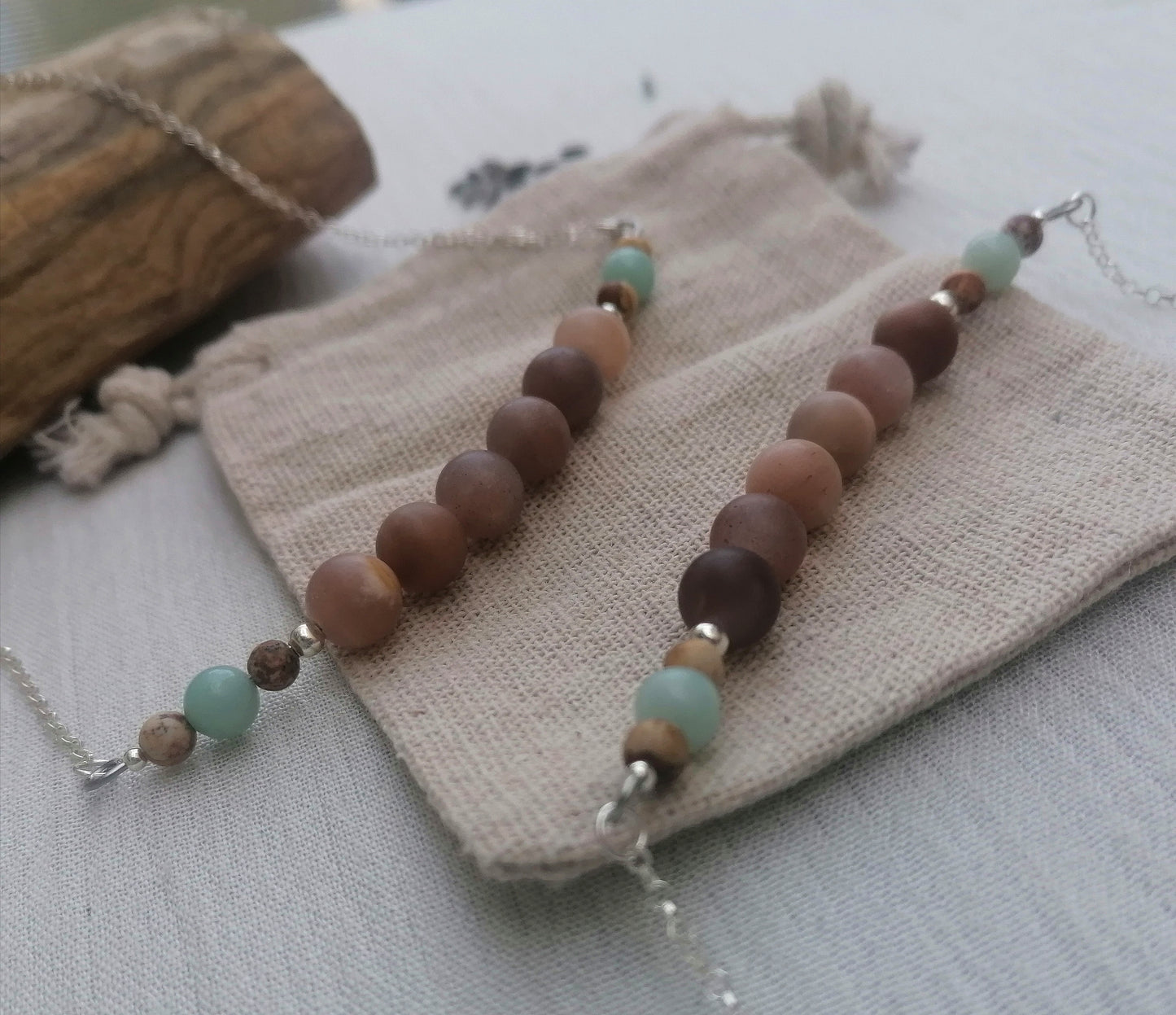 Peach Moonstone x Amazonite x Picture Jasper Necklace