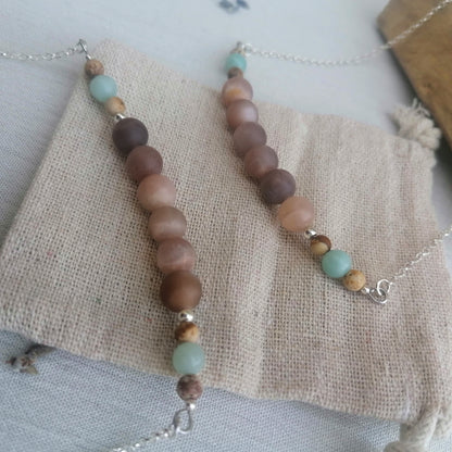 Peach Moonstone x Amazonite x Picture Jasper Necklace