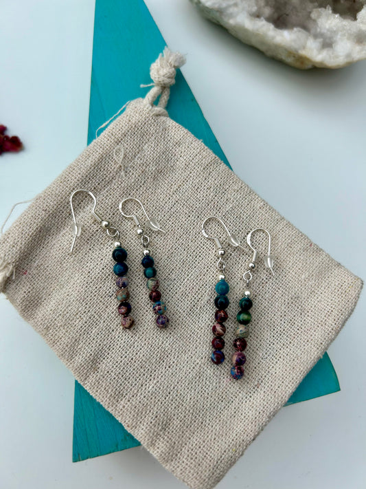 Blue Tiger’s Eye & Imperial Jasper Drop Earrings