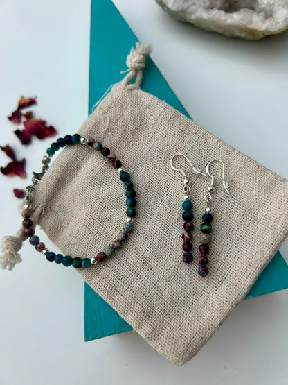 Blue Tiger’s Eye & Imperial Jasper Drop Earrings