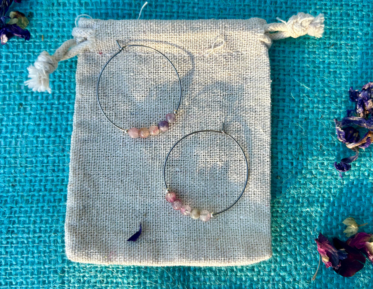 Pink Tourmaline Hoop Earrings