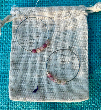 Pink Tourmaline Hoop Earrings