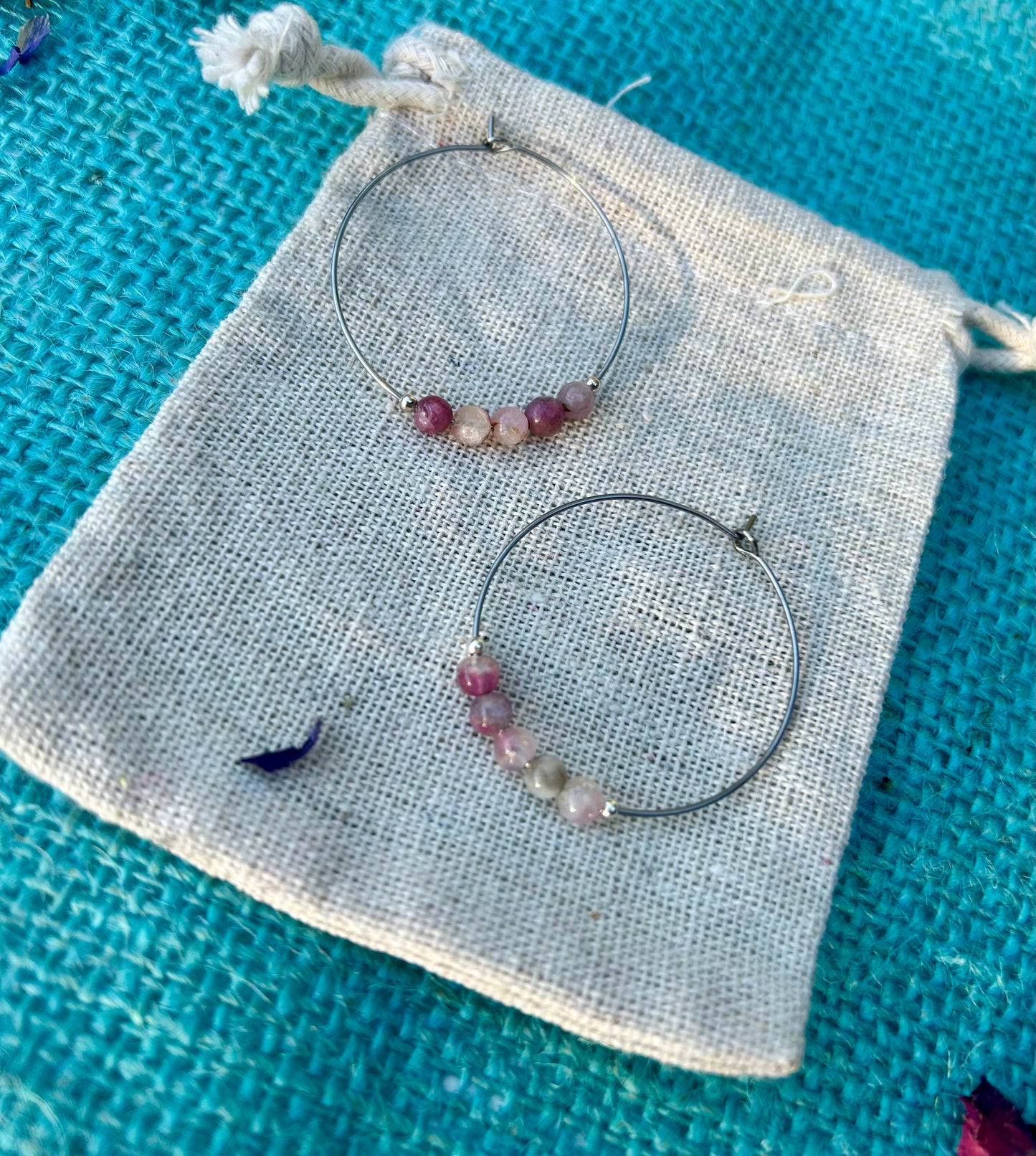 Pink Tourmaline Hoop Earrings