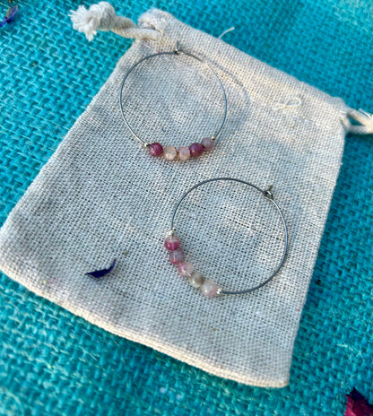 Pink Tourmaline Hoop Earrings