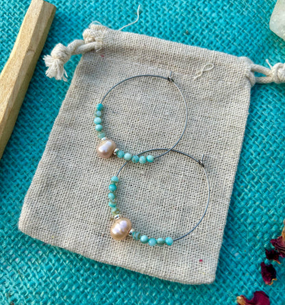 Teal Seashell x Pearl Hoop Earrings