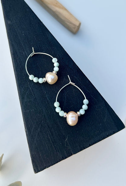 Pale Blue Seashell Hoop Earrings