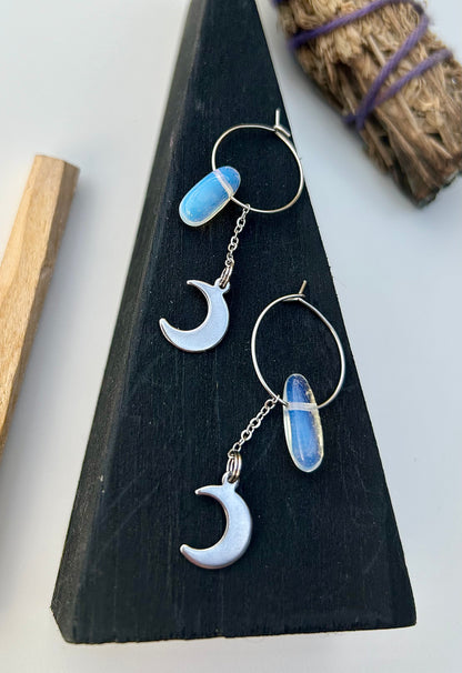 Crecent Moon x Opalite Hoop Earrings