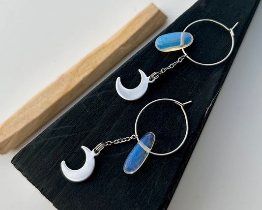 Crecent Moon x Opalite Hoop Earrings