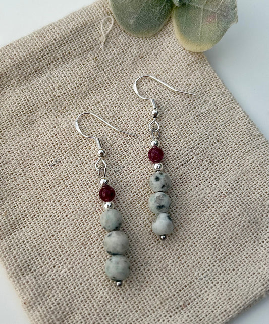 Pink Garnet x Kiwi Jasper Earrings